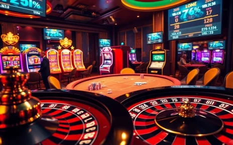 Engaging gambling scene featuring the hidden wiki elements with a lively poker table and slot machines.