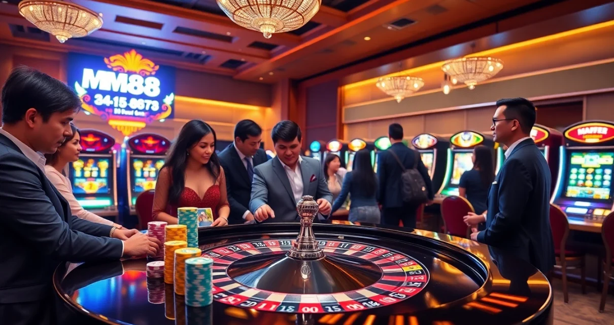 Players enjoying roulette at the MM88 casino, highlighting excitement and luxury.