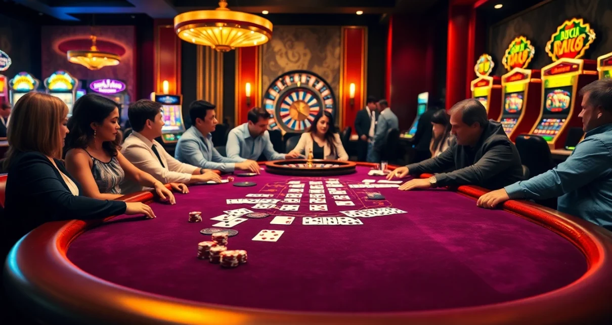 Excited players engaging at BK8's luxurious casino table game filled with excitement.