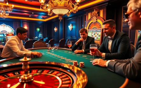 LC88 casino scene with vibrant poker game, roulette wheel, and elegant decor.