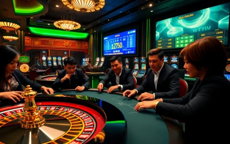 Experience the thrill of viral88 with players at a luxurious casino table, showcasing excitement and strategy.