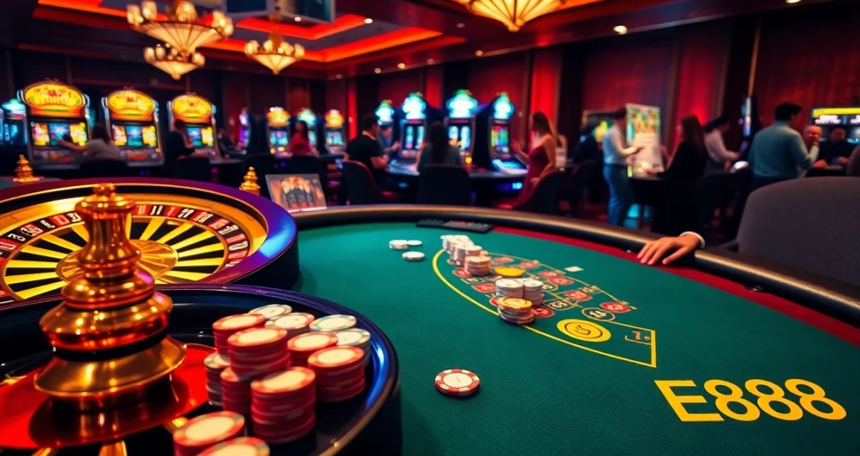 Players enjoying a dynamic casino experience featuring EE88 table games and vibrant gambling elements.