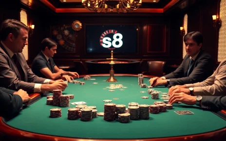 Players at the poker table engaged in a high-stakes game featuring the keyword s8 on digital display.