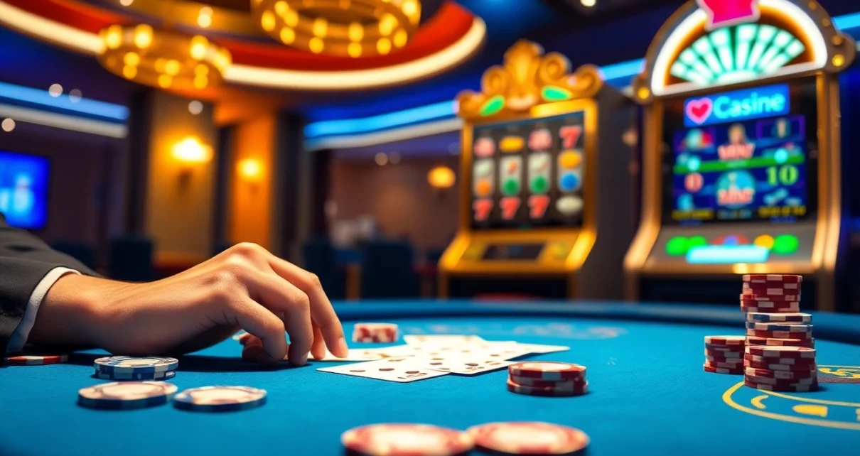 Gameplay at trang chu lc88 showcasing a thrilling poker scene with vibrant chips and cards.