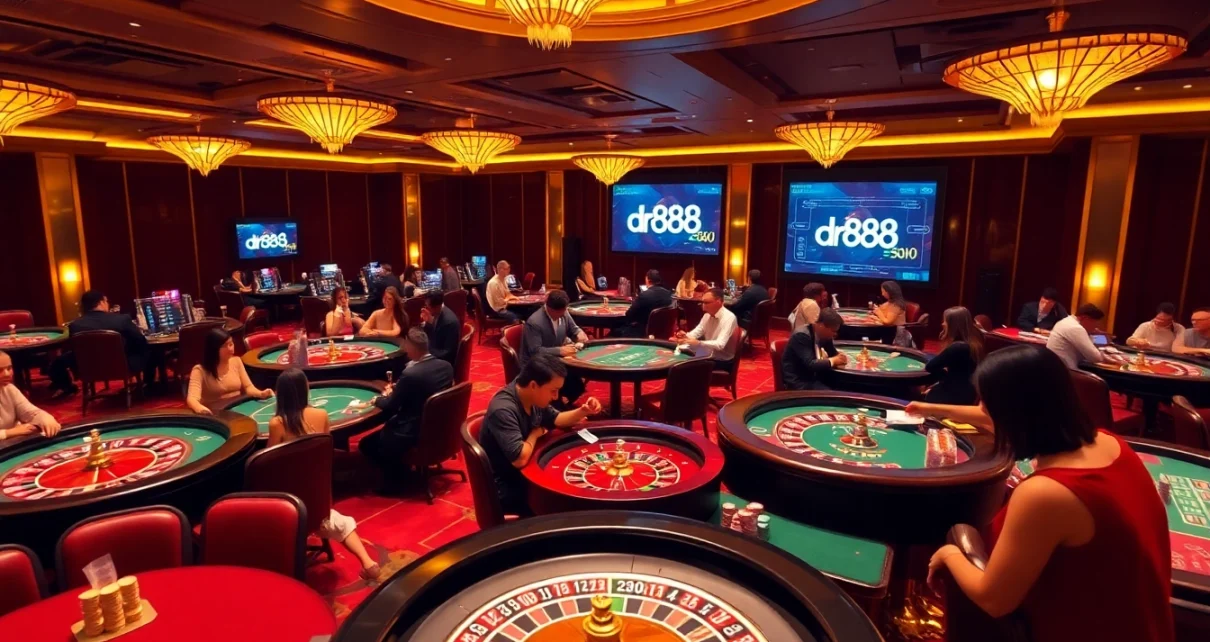 Experience the thrill of gaming at dr88’s luxurious online casino with poker tables and roulette wheels.