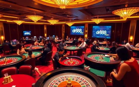 Experience the thrill of gaming at dr88’s luxurious online casino with poker tables and roulette wheels.