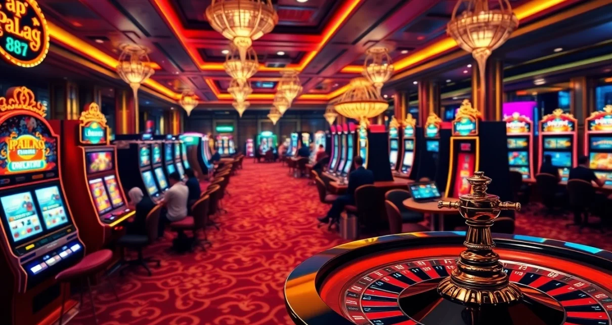 Players enjoying a dynamic casino experience with apiraja88 highlighted, showcasing excitement and luxury.