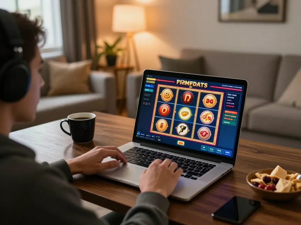 Engaged player experiencing the Luck8 casino online slots for a thrilling gaming adventure.