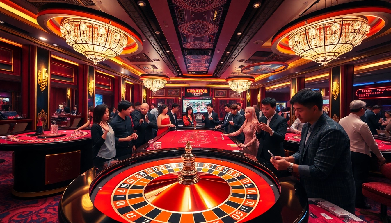 Keluaran HK live draw with players excitedly observing results at a vibrant casino